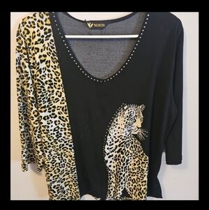 Valentina Women's Small Artsy Embellished‎ Cheetah Knit Tunic